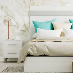 Dormitorio de matrimonio / Cabecero, mesita de noche y sinfonier en Blanco/Plata / Puzzle 27