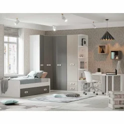 Dormitorio juvenil completo Blanco/Grey/Grafito Start 07