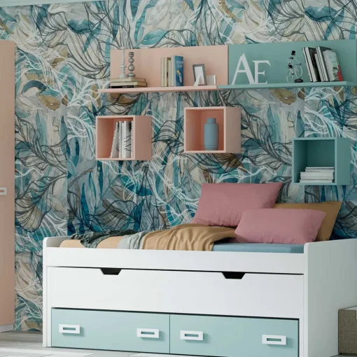 Dormitorio juvenil completo Blanco/Aqua/Rosa Start 03